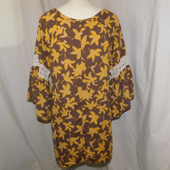 Crepas Tunic Top Brown & Yellow Flowers Lily's - Picture 5 of 8